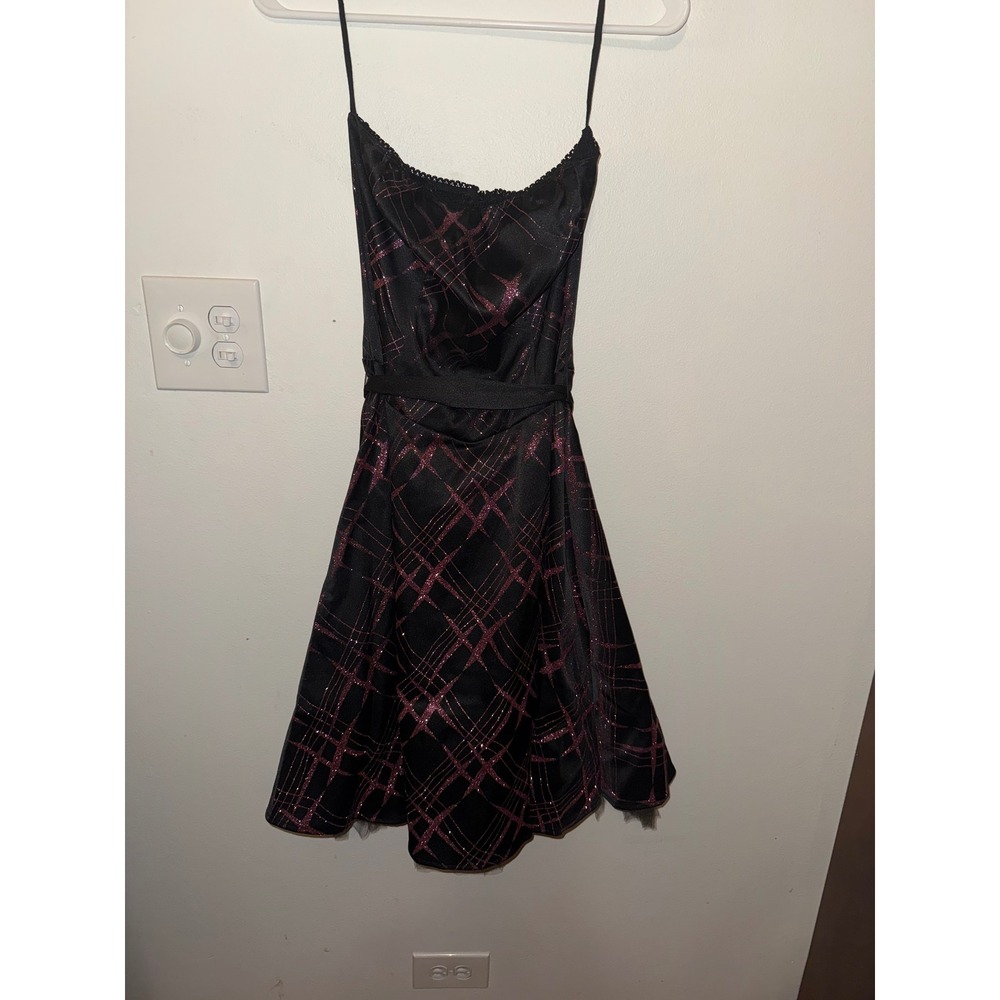 Ruby Rox Fit & Flare Pink Sparkle Plaid Prom Dress Size 9 Y2K Vintage